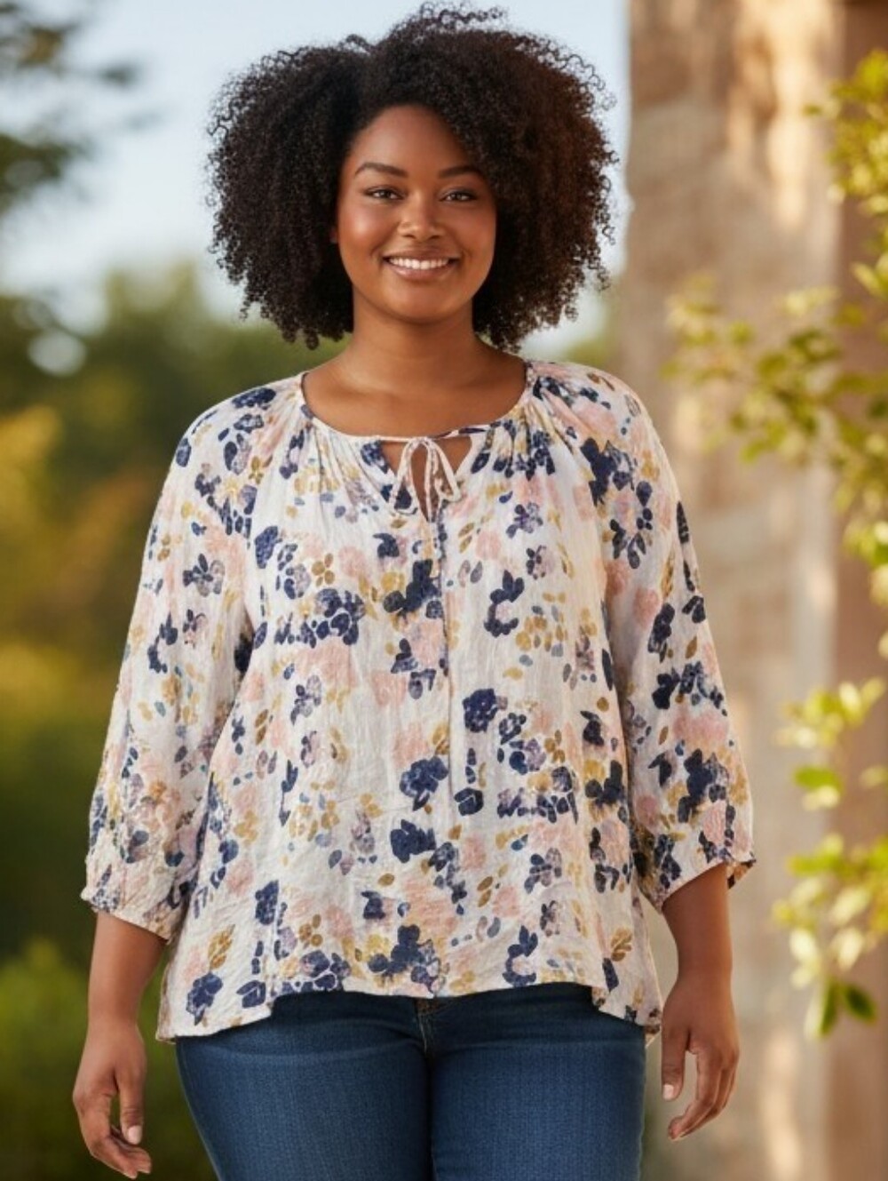 Lucky Brand Floral-Print Peasant Blouse
